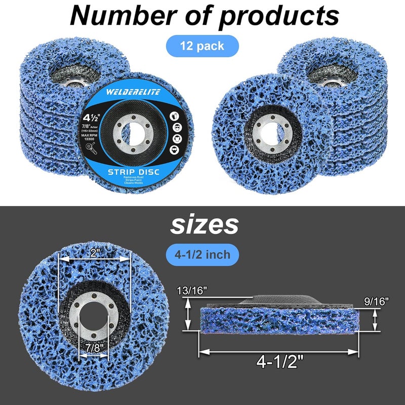 WelderElite 12-Pack Blue Stripping Discs for Angle Grinder 4-1/2" x 7/8" – Rust Paint Oxide & Contaminant Removal for Metal Wood & Plastic Surfaces - Image 2